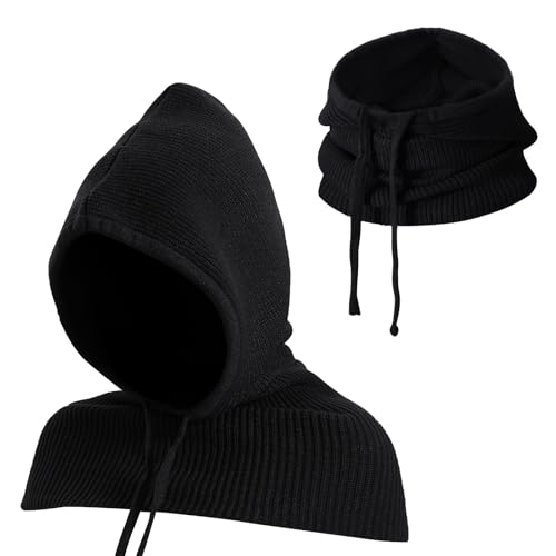 TAGVO Cagoule 2 en 1 avec Écharpe à Capuche, Balaclava Tricoté Coupe-Vent, Écharpe Pull-Over...