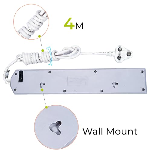 Image of MULTYBYTE 5 Socket 1 Switch Power Saving Outlet Extension Board, High Speed, Fast Charging- Power Strip, Surge Protector, 4M Cable Shockproof Fire-Retardant, Multipurpose Use Spike for Home & Office