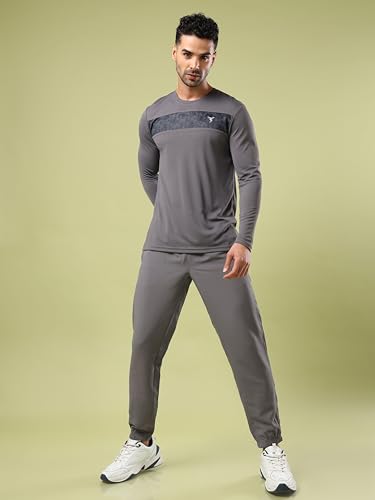 Image of TECHNOSPORT Men Polyester Self Design Chest Print Slim Fit Long Sleeve T-Shirt for Gym, Workout and Regular Use with SPF50+