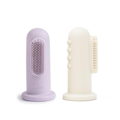 Image of mushie Baby Finger Toothbrush (Soft Lilac/Ivory) 2-Pack
