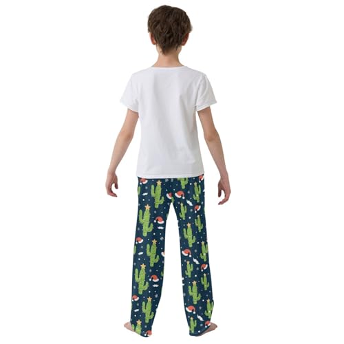 ZZXXB Merry Christmas Cacti Boys Long Pants Soft Trousers Elastic Waist Kids Lounge Bottoms with Pockets S-XL3