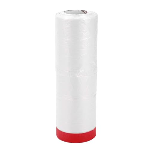 Image of Pre-Taped Masking Film Plastic Cover PE Film Masking Paper 1 Pc 2500x90cm / 82.02ftx35.43 inch White Red