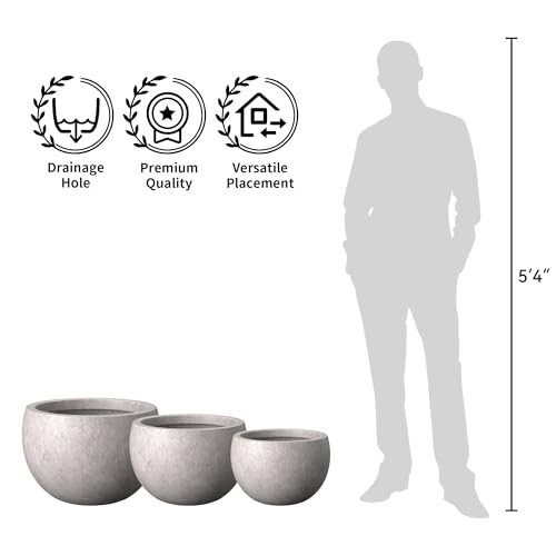 Kante 19.9",15.7",11.8" Dia Round Concrete Planter Set of 3, Outdoor/Indoor Large Bowl Plant Pots with Drainage Hole and Rubber Plug for Garden Patio Balcony Home, Light Gray by Kante - Image 7