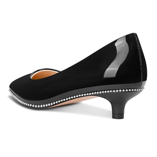 Image of Aachcol Womens Low Heel Pointed Toe Pumps Silver Beaded Kitten Heels Slip-on Comfortable Office Dress Shoes 1.4 Inches Heels