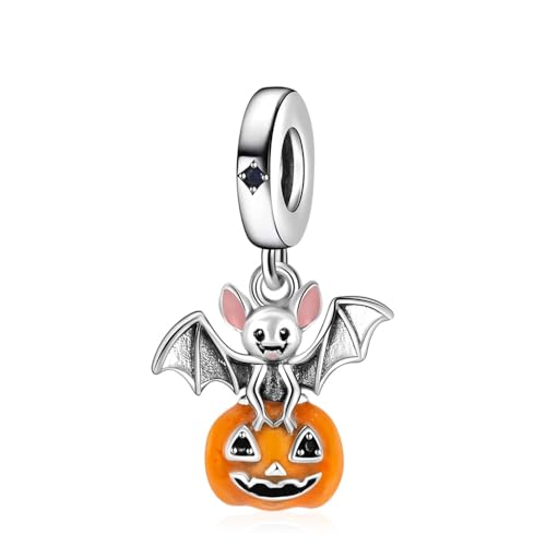 Charms 925 Sterling Silver Pumpkin Witch Hat Skull Dangle Pendant with 5A Cubic fit for Charm Bracelet for Woman Halloween Christmas Birthday Gift