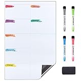 POPRUN Magnetisch Whiteboard Wochenplaner Magnettafel Kühlschrank abwischbar für Einkaufsliste,Terminplan,Speiseplan,Menüplan und Haushaltsplan - 43 x 28 cm auf Deutsch