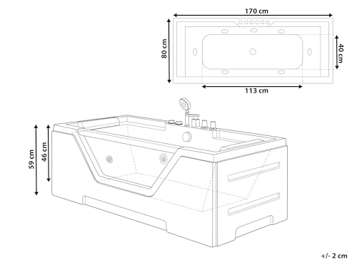 Whirlwanne Badewanne Spa weiß rechteckige Doppelwanne mit Massage LED Grenada