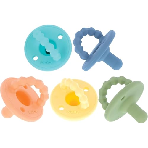 Nuby Softees – 100% Silikon-Schnuller für Babys – Beißring – 5er-Pack – Ab der Geburt – Beruhigt das Baby