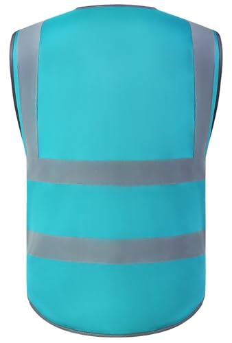 XIAKE 8 Pockets Class 2 High Visibility Reflective Safety Vest for Men Women Construction Working Running Cycling Vests(X-Large,Pink)