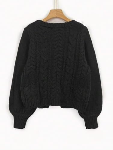 Image of ZAFUL Women's Tie Front Crop Cardigan Sweater V-Neck Lantern Sleeve Open Front Loose Casual Knitwear