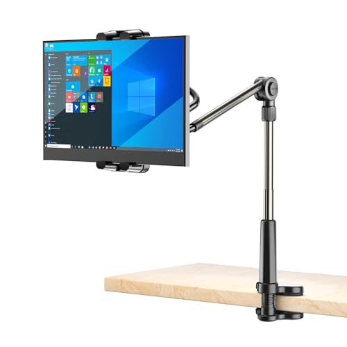 LenTok Foldable Desk Tablet Mount for iPad Portable Monitor 4.7-15.6'', Long Gooseneck Tablet Arm Holder, Table Tripod with Clamp Compatible with Surface Pro, All iPad Pro 12.9