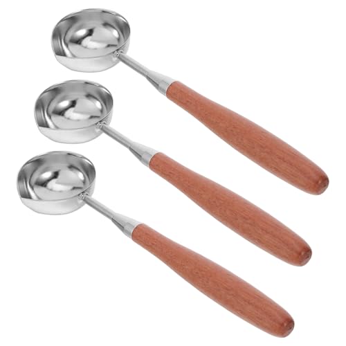 DIKACA Cucharas para Sellar Cera con Mango de Madera, Cuchara Antiadherente para Derretir Cera, Set de 3 Piezas, Fundidor de Sellos de Lacre para Manualidades y Sobres,