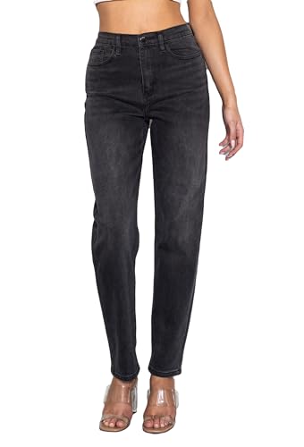 Vibrant Women’s Loose Mom Jeans – 90’s Vibe High Waisted Casual Rolled Hem Crop Stretch Denim Pants