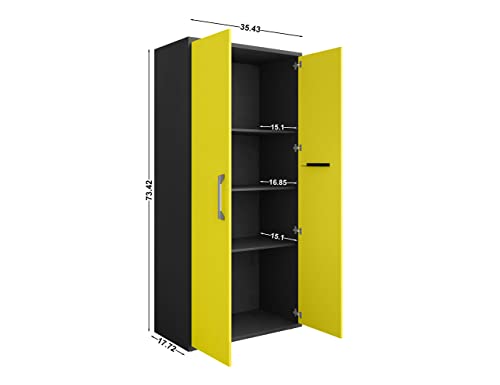 Image of Manhattan Comfort Eiffel 73.43 inch Garage Cabinet with 4 Adjustable Shelves, Ideal Home Storage for Office, Laundry or Utility Room, Set of 3, Yellow
