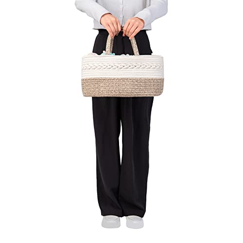 Yeayee Baby Diaper Caddy Organizer, Portable Nursery Storage Basket With Changeable Compartments, 100% Cotton Woven Rope Baskets, Car & Changing Table Tote, Newborn Gift #TOP7