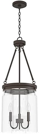 Hunter - Devon Park 3-Light Onyx Bengal, Rustic Style, Dimmable, Medium Size Pendant Light for Bedrooms, Kitchens, Dining, Living Rooms - 19153