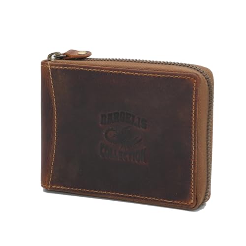 Leder Herren Geldbörse Geldbeutel Portemonnaie rustikales Hunter Rindsleder RFID Safe (Tan Scorpion)