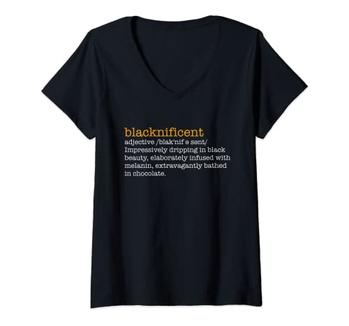 Womens Blacknificent Definition Black History Month Juneteenth V-Neck T-Shirt