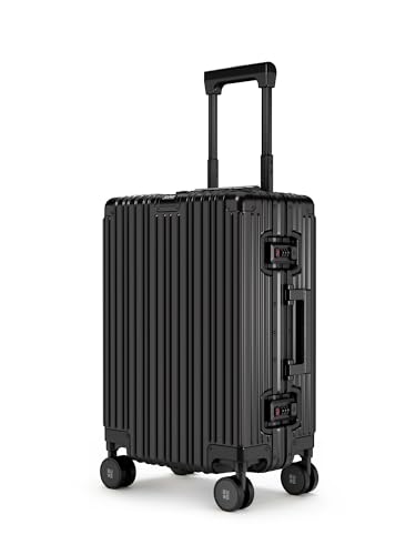 Image of EUME 100% Aluminium Cabin Trolley Bag Small for Travelling 50cm | Durable High-End 8 Silentrun 360 Degree Spinner Wheels | Premium Trolley Bag Small for Travel (Black with Black Wheels)