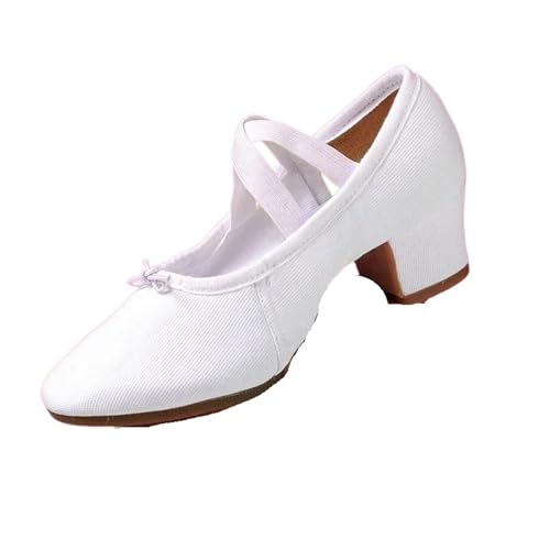 Latin Dance Shoes for Women Adult Jazz Ballroom Canvas Dance Shoes Women Teacher Soft Sole Latin Modern Dance National Shoes(White 3.5 cm Heel,39)