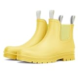 HISEA Women's Short Rain Boots Waterproof Chelsea Boots Fashion Ankle Rubber Garden Shoes Non-Slip Matte PVC Rainboots Lightweight Outdoor Work Booties for Gardening Farming Walking