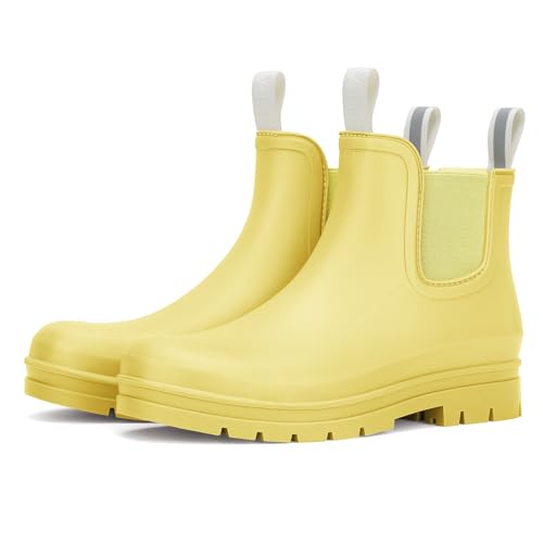 HISEA Womens Short Rain Boots Waterproof Chelsea Boots Fashion Ankle Rubber Garden Shoes Non-Slip Matte PVC Rainboots Lightweight Outdoor Work Booties for Gardening Farming Walking