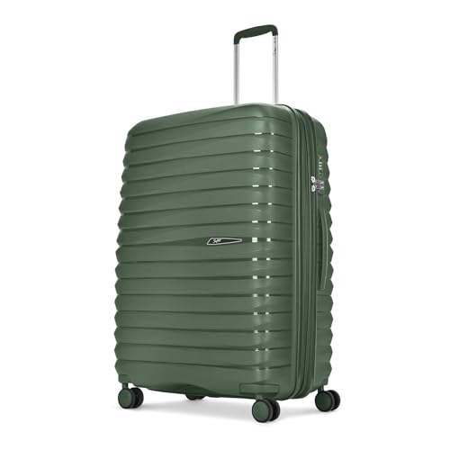 Image of Skybags Large Polypropylene Float Max Check-in Trolley Bag -, 76cms | Premium Hard-Sided Luggage for Travel with Smooth 8 Wheels Double Spinner & Flushed TSA Lock - Green