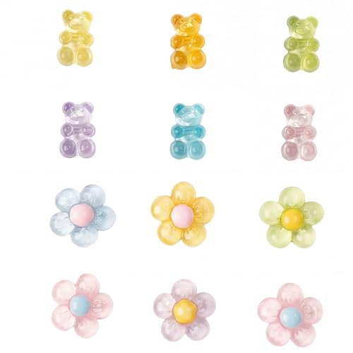 12Pcs Cute Shoe Charms for Women - Flower & Gummy Bear Resin Shoe Charms Cartoon Shoe Decoration Charms Trendy Shoe Accessories for Daily & Party Wear