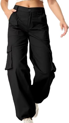 Womens Baggy Cargo Pants High Waisted Straight Wide Leg Trousers Drawstring Ankle Cuffs Streetwear Work Y2K Pants4