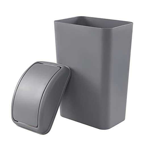 Image of Anbers 12 L /3.2 Gallon Slim Trash Can with Swing Cover, Small Plastic Lidded Garbage Can, Grey, F