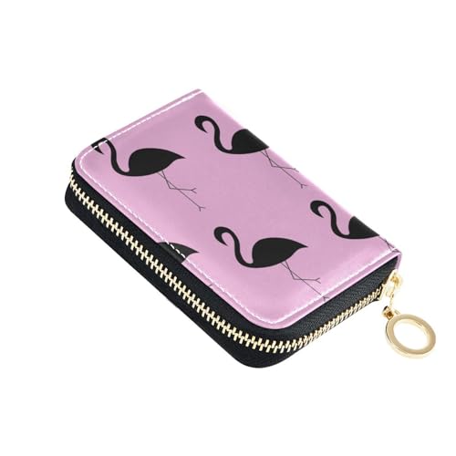 susiyo Black Silhouette Flamingo RFID Credit Card Holder, Women's Leather Wallet Coin Purse with Zipper, Perfect for Travel Business Shopping