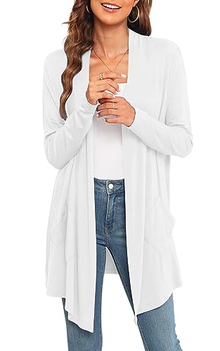 Image of Veryoung Long Sleeve Plus Size White Sweaters for Women Cardigan Lightweight Casual Business Work Fall Open Front Cardigans Shrug Top with Pockets,3XL