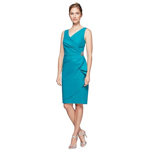 Image of Alex Evenings Women's Slimming Short Ruched Dress with Ruffle (Petite and Regular)