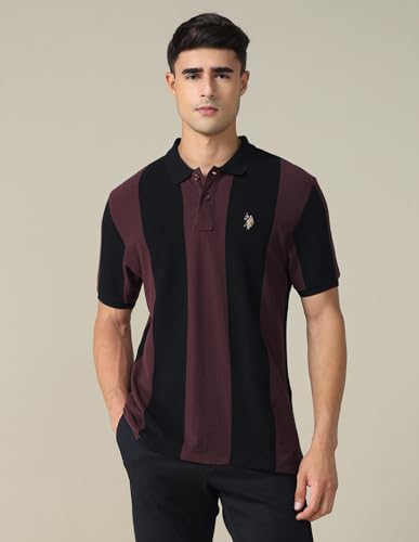 Image of U.S. Polo ASSN. Striped Slim Fit Polo T Shirts for Men - 100% Cotton, Half Sleeves Mens Tshirt