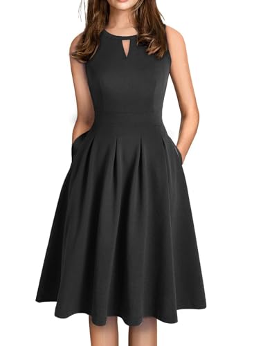 Sureple Women's Retro Sleeveless Swing Casual Work Summer Party Dress with Pockets