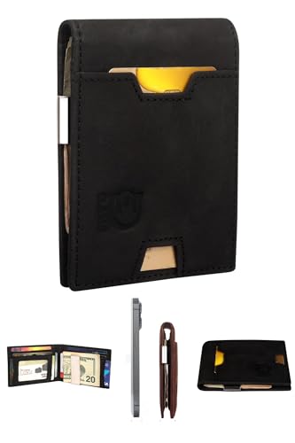 THE CLASSE-Top Grain Leather Money Clip Wallet for Men| Premium RFID Blocking Technology| Slim Bifold Design 11 Card Holder With Gift Box Included (Jet Black)