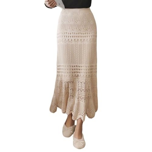 Women's Hollow Skirt Slim Fit Knitted Elastic High Waist Lace Floral Plus Size Medium Length Fishtail Skirts
