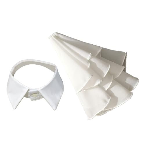 MALSSE Cuello de camisa victoriano, elegante camisa con volantes en capas, corbata frontal, solapa desmontable, cuello falso para mujer, accesorio de cuello con volantes blancos para disfraces, solapa