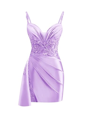 Women's Satin Lace Homecoming Dresses for Teens Short Prom Dress V Neck Corset Cocktail Formal Evening Gowns