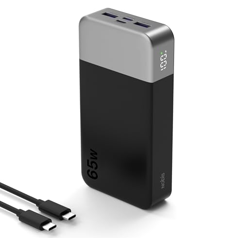 NOBIS Portable Charger, 65W 20000mAh Power Bank Fast Charging PD QC, 2 USB-C(in/Out) & 2 USB-A...