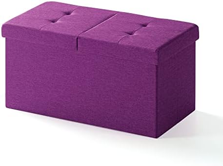 Otto & Ben Mellow Folding Box Chest with SMART LIFT Top Upholstered Tufted Ottomans Bench Foot Rest for Bedroom and Living Room, Orchid Purple 30" 30" Storage Ottoman