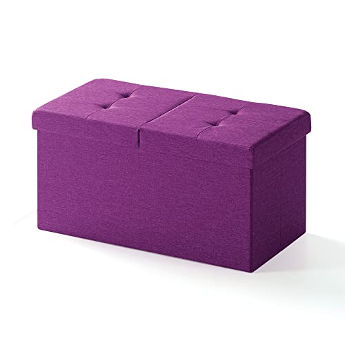 Image of Otto & Ben Mellow Folding Box Chest with SMART LIFT Top Upholstered Tufted Ottomans Bench Foot Rest for Bedroom and Living Room, Orchid Purple 30" 30" Storage Ottoman