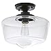 Stone & Beam Schoolhouse Semi-Flush Mount Ceiling Fixture With Light Bulb And Clear Glass Shade - 11 x 11 x 10.5 Inches, Matte Black