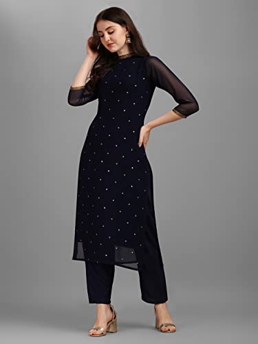 Image of Hritika Women Faux Georgette Sequin Pattern Straight Kurta set (Hrkb0070 Parent)