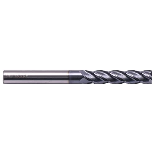 Image of 3 /8 inch 4 Flute Solid Carbide Long Square End Mill, 4 inch OAL, AlTiN Coated | 35 Helix, 3 /8 inch Cutting Dia, 3 /8 inch Shank Dia, 1-3 /4 inch LOC, for Milling Alloy Steel, Carbon Steel, Cast Iron, Copper