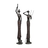 Deco 79 Polystone People Handmade Decorative Sculpture Tall African Women Home Decor Statues with Carved Dresswear, Set of 2 Accent Figurines 28', 24'H, Red