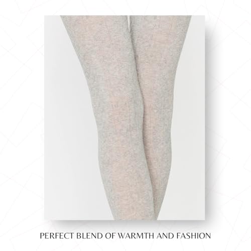 Image of PENTI Karina Women's Knit Patterned Winter Tights | Warm Sweater Tights Cotton-Blend 180 Den | Black, Vanilla, Gray
