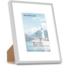 RICHFOCUS 8x10 Picture Frame with Mat for 5x7 |8 x 10 Modern Photo Frame Silver|8 by 10 Metal Aluminum Frames with Stand for Tabletop or Wall Hanging|Hardwares Included, Set of 1