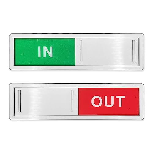 LICQIC Privacy Sign, IN/OUT - Sliding Door Sign with Fast Switching Raised Buttons, for Home Office Restroom Conference Silver