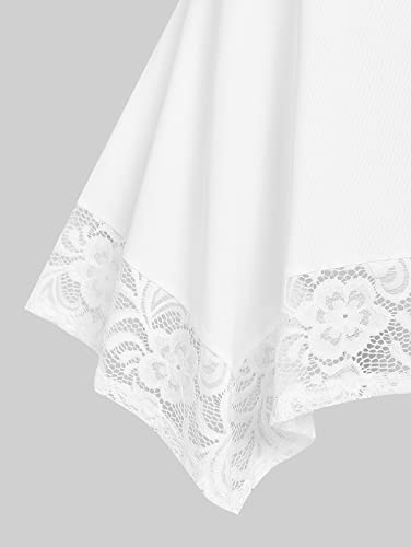 ROSE GAL Women's Plus Size Flower Lace T-Shirt Curve Flower Lace Insert Criss Cross Batwing Sleeve Handkerchief Top4